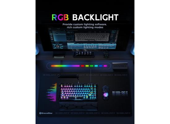 GravaStar Mercury K1 Lite 75% Gaming Keyboard, 2.4GHz/BT/Wired Tri-Mode Wireless Keyboard, Gasket Hot Swappable Mechanical Keyboard, Pre-lubed Linear Switches, RGB Backlit -Transparent Black