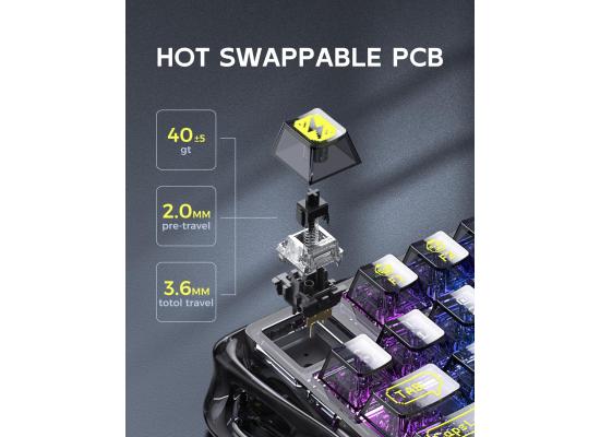 GravaStar Mercury K1 Lite 75% Gaming Keyboard, 2.4GHz/BT/Wired Tri-Mode Wireless Keyboard, Gasket Hot Swappable Mechanical Keyboard, Pre-lubed Linear Switches, RGB Backlit -Transparent Black