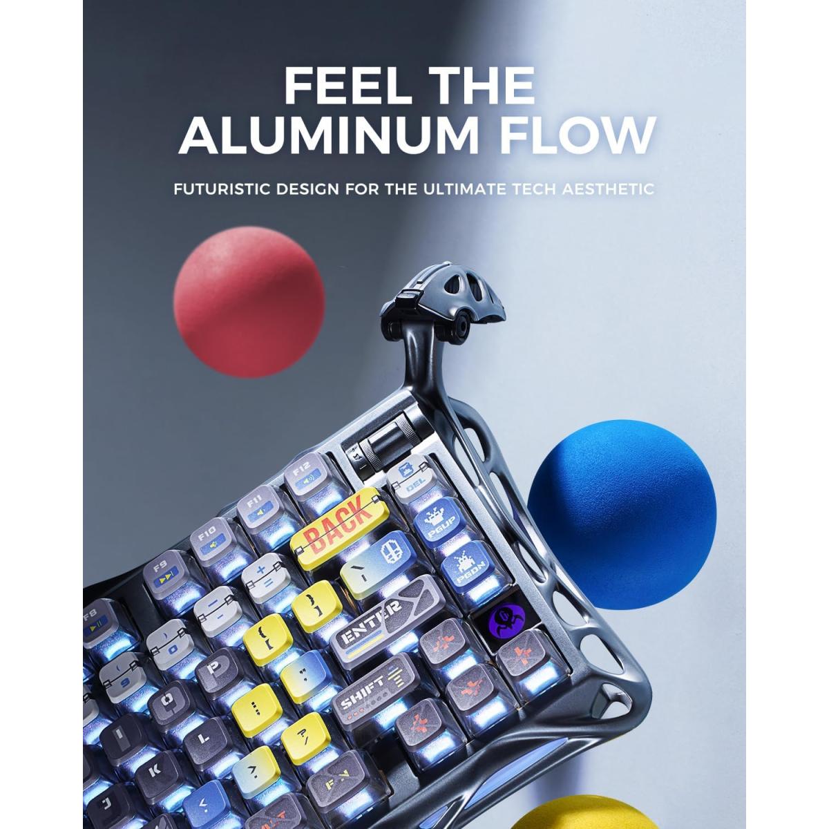 GravaStar Mercury K1 Pro Wireless Mechanical Gaming Keyboard, 75% Layout RGB Custom Keyboard, Hot-Swappable Linear Switches – Aluminum Alloy, Interstellar Silver Brushed Metal Look