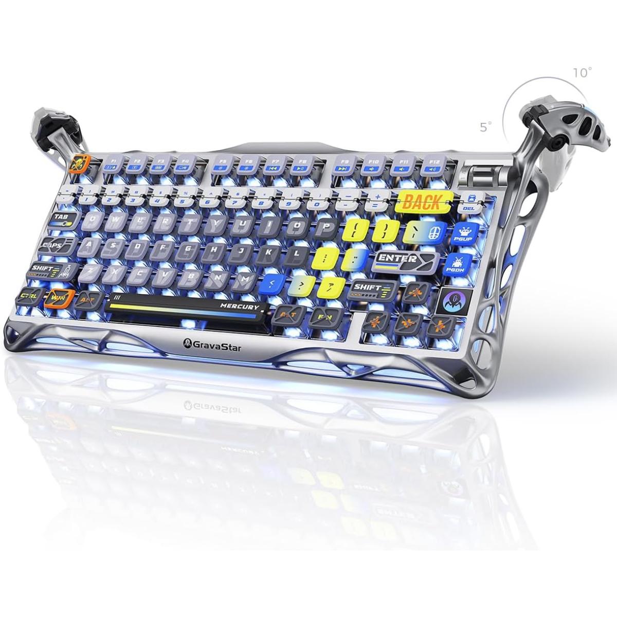 GravaStar Mercury K1 Pro Wireless Mechanical Gaming Keyboard, 75% Layout RGB Custom Keyboard, Hot-Swappable Linear Switches – Aluminum Alloy, Interstellar Silver Brushed Metal Look