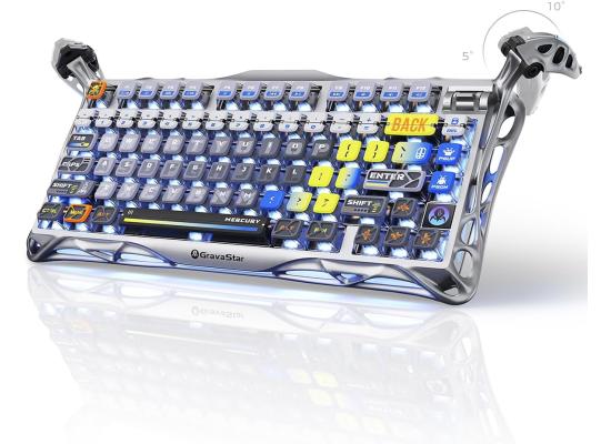 GravaStar Mercury K1 Pro Wireless Mechanical Gaming Keyboard, 75% Layout RGB Custom Keyboard, Hot-Swappable Linear Switches – Aluminum Alloy, Interstellar Silver Brushed Metal Look