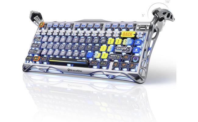 GravaStar Mercury K1 Pro Wireless Mechanical Gaming Keyboard, 75% Layout RGB Custom Keyboard, Hot-Swappable Linear Switches – Aluminum Alloy, Interstellar Silver Brushed Metal Look