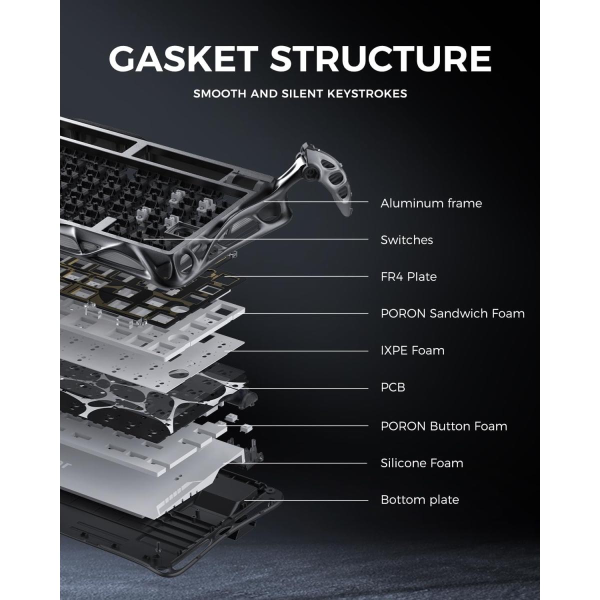 GravaStar Mercury K1 Pro Wireless Mechanical Gaming Keyboard, 75% Layout RGB Custom Keyboard, Hot-Swappable Linear Switches – Aluminum Alloy, Interstellar Silver Brushed Metal Look