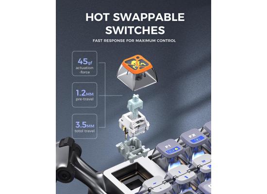 GravaStar Mercury K1 Pro Wireless Mechanical Gaming Keyboard, 75% Layout RGB Custom Keyboard, Hot-Swappable Linear Switches – Aluminum Alloy, Interstellar Silver Brushed Metal Look