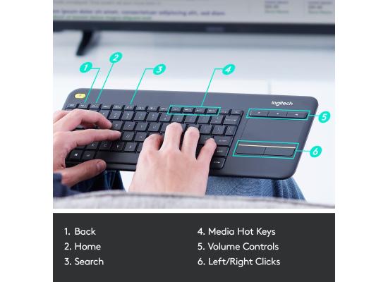 Logitech K400 Plus Wireless (2.4GHz) w/ Built-in Touch Pad Keyboard Up To 10m Range For PC-connected TV, Windows, Android, Chrome OS, Laptop, Tablet - (عربي)