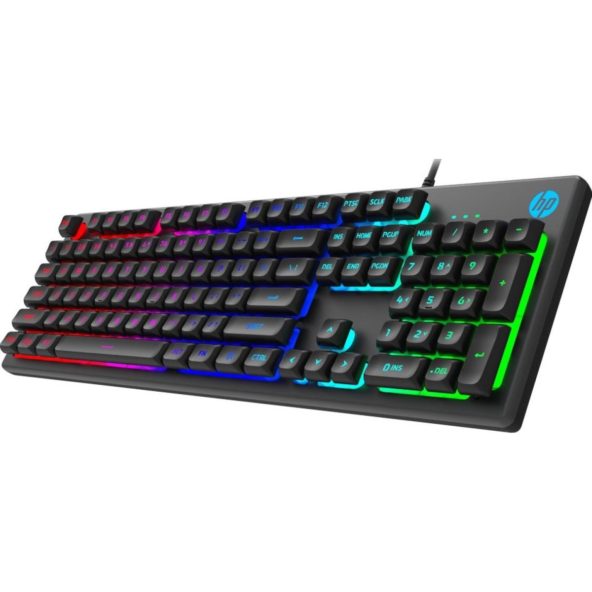 HP K500Y Backlit Membrane Wired Gaming Keyboard w/ Mixed Color Lighting & Matte Finish Double Injection Key Caps