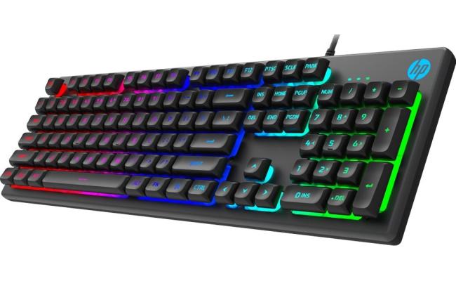 HP K500Y Backlit Membrane Wired Gaming Keyboard w/ Mixed Color Lighting & Matte Finish Double Injection Key Caps