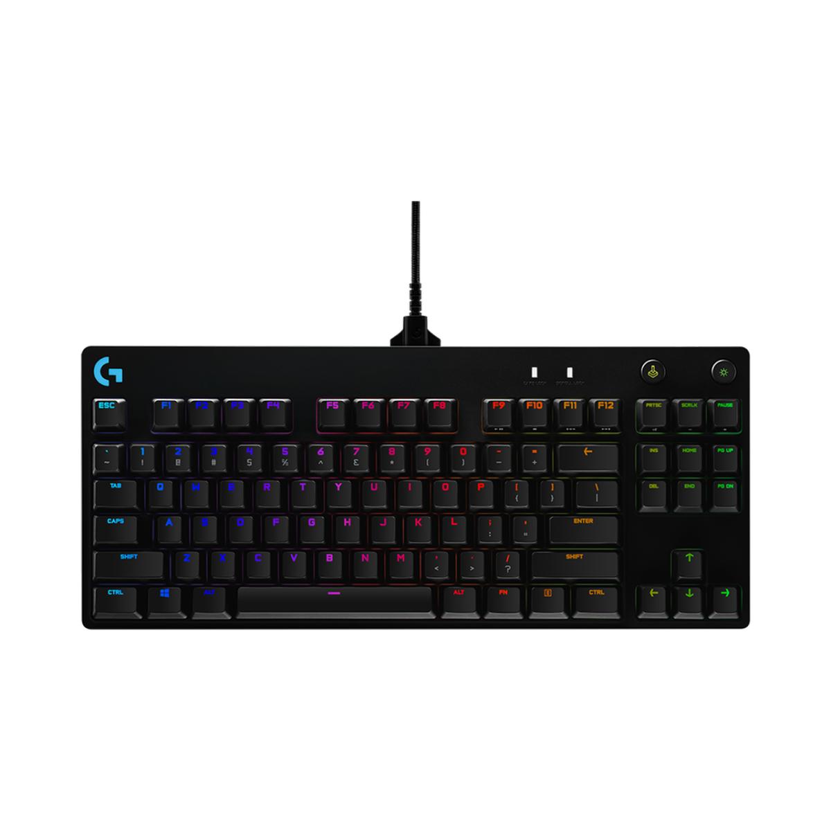 Logitech G PRO LightSync RGB Gaming Keyboard, COMPACT TKL Portable, GX BLUE CLICKY SWITCHES, Detachable Micro USB Cable, 12 Programmable F-Keys