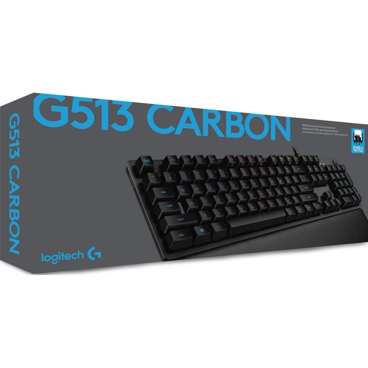 Logitech G513 Carbon LIGHTSYNC , RGB Mechanical Gaming Keyboard with ROMER-G Switches (25% faster and 40% more durable than standard mechanical switches.) - Tactile
