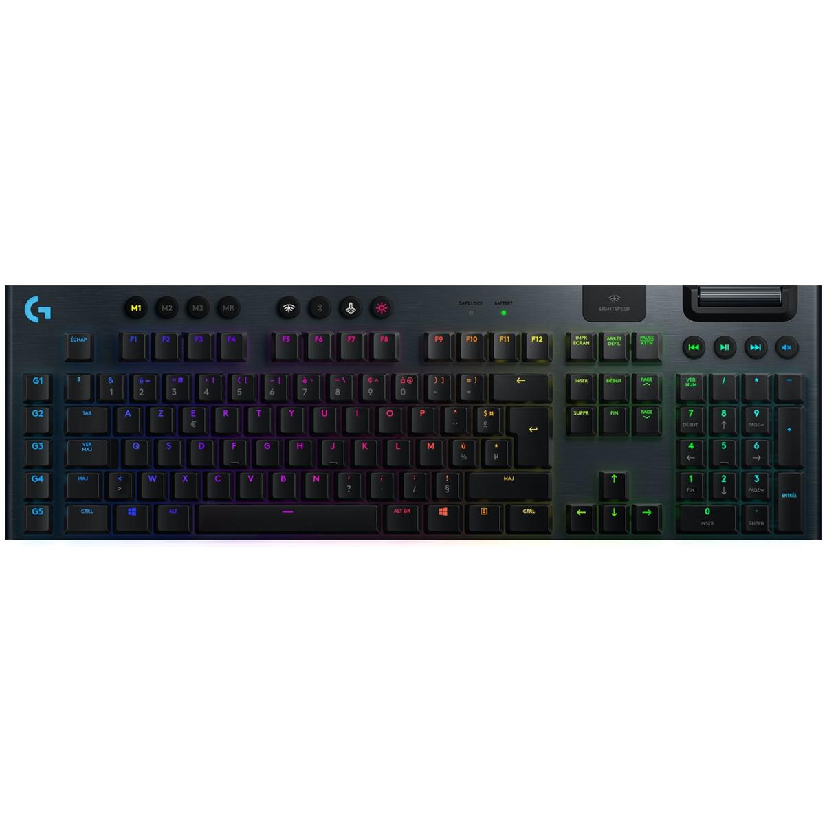 Logitech G915 Full-Size LIGHTSPEED Wireless (2.4GHz + Bluetooth) RGB Low-Profile Mechanical (GL Tactile Switch) w/ Ultrathin Design - Carbon Gaming Keyboard
