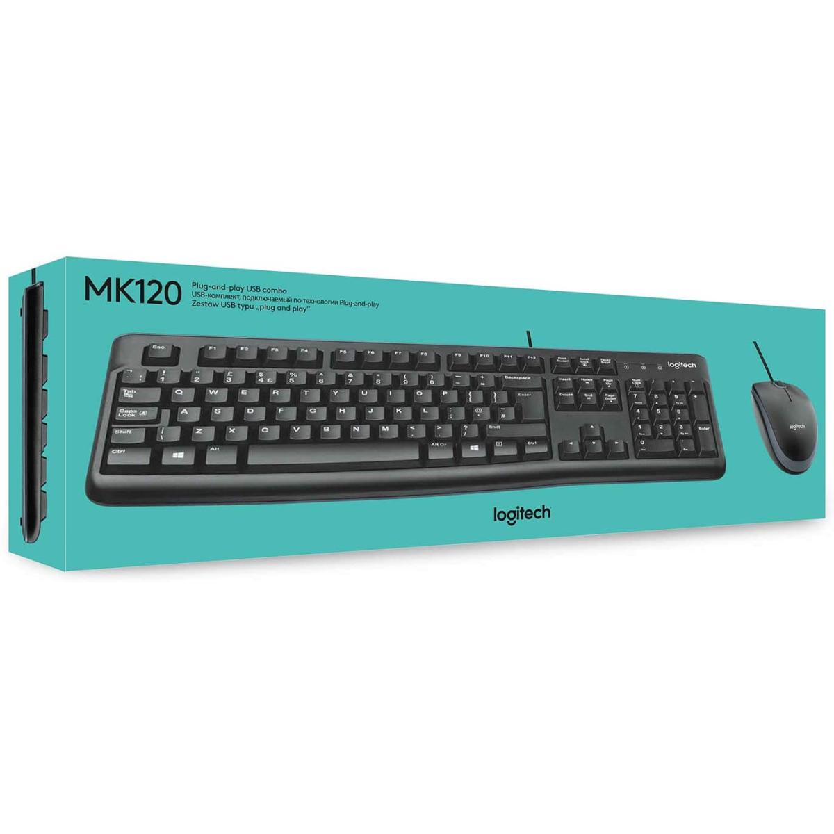 Logitech MK120 Durable & Spill-Resistant Comfortable & FULL-SIZE USB Wired Keyboard & Mouse Combo-Black