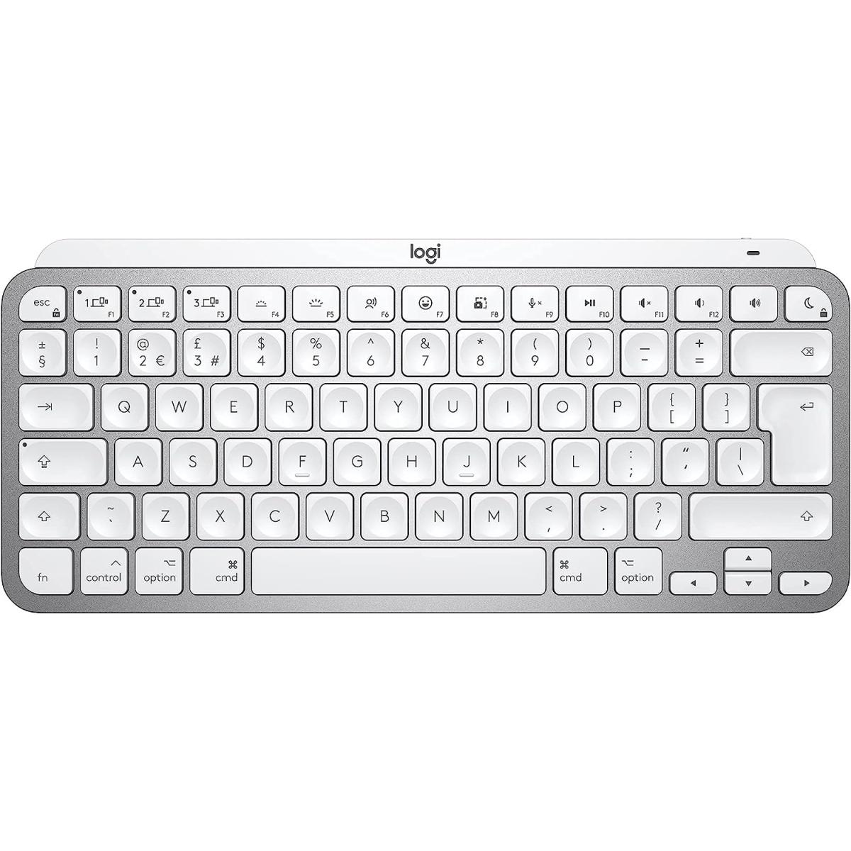 Logitech MX KEYS MINI Minimalist Compact Wireless Bluetooth Illuminated Backlighting Keyboard Up To 10 Days Rechargeable Battery/Multi Bluetooth Devices For Mac, Ipad & IOS - Pale Grey