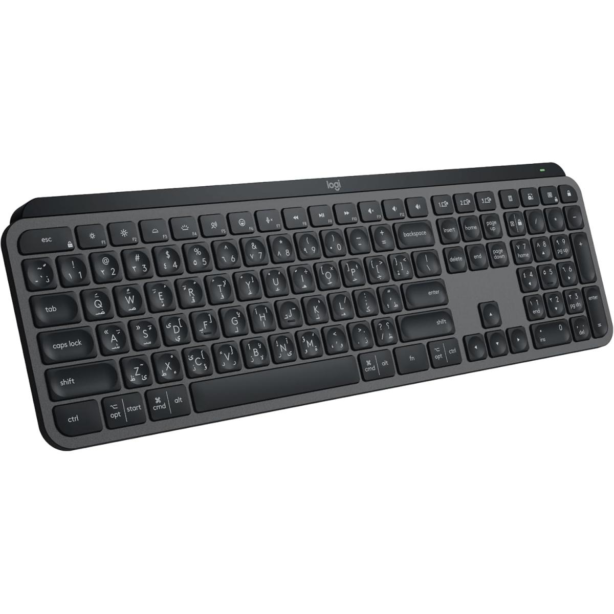 Logitech MX KEYS S Full Size Wireless Bluetooth Illuminated Backlighting Low Profile Keyboard, USB-C Rechargeable Li-Po (1500 mAh) - Multi Bluetooth Devices For Win, Mac, Linux, iPadOS - Graphite (عربي)