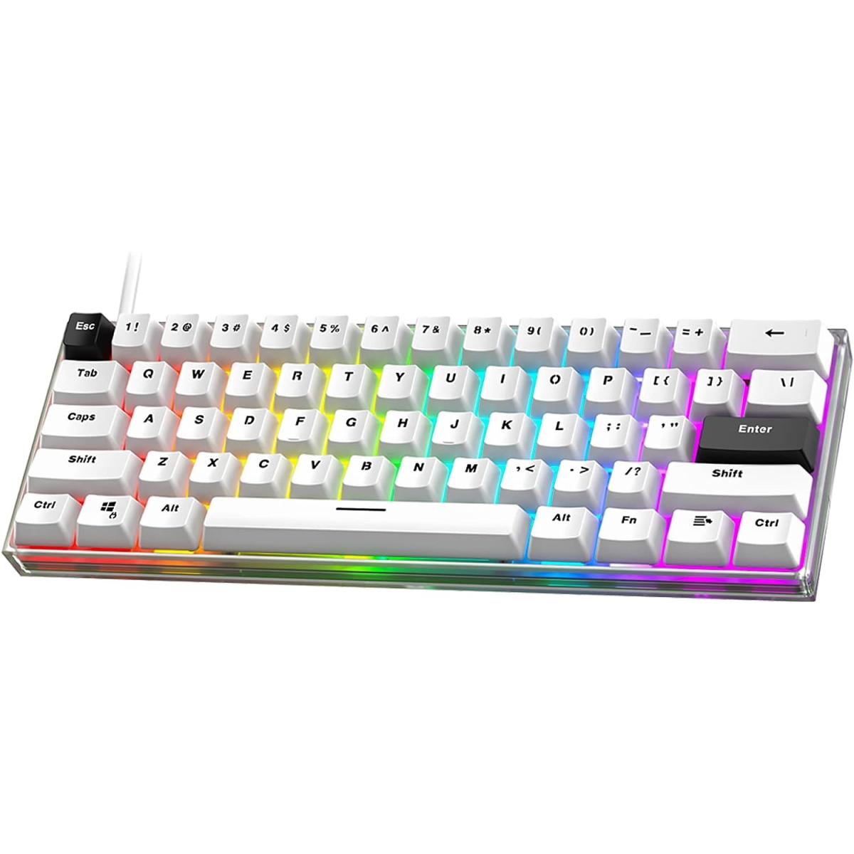 FANTECH MAXFIT61 MK857 FROST WIRELESS w/ (3 Modes Connection) RGB 60% Mechanical Gaming Keyboard, Type-C Programmable, Red Switch-White