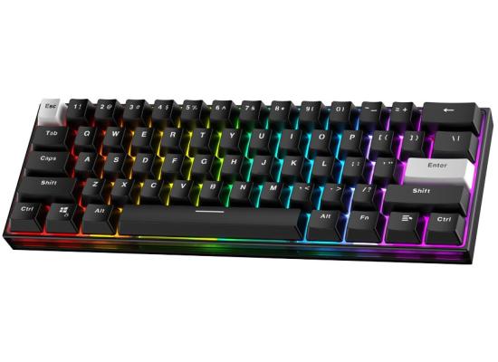 FANTECH MAXFIT61 MK857 FROST WIRELESS w/ (3 Modes Connection) RGB 60% Mechanical Gaming Keyboard, Type-C Programmable, Blue Switch-Black
