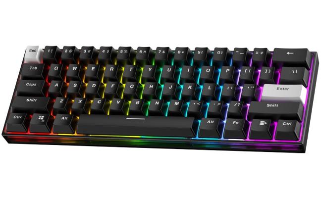 FANTECH MAXFIT61 MK857 FROST WIRELESS w/ (3 Modes Connection) RGB 60% Mechanical Gaming Keyboard, Type-C Programmable, Blue Switch-Black