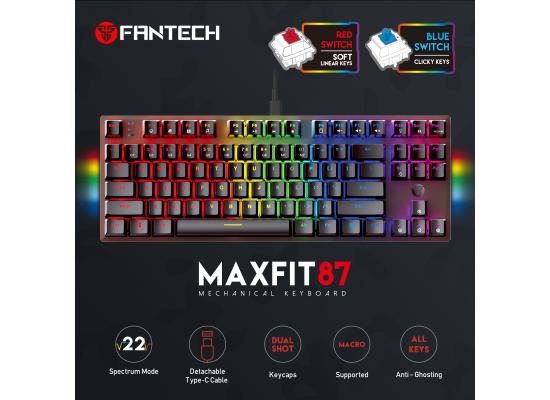 Fantech Maxfit87 Mk856 Tkl (80%) Rgb Mechanical Gaming Keyboard W/ Type C Cable & Media Keys - Blue Switch