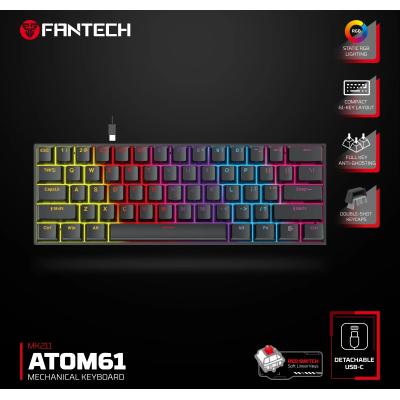 FANTECH MK211 ATOM61 Mechanical Gaming Keyboard, Double-Shot ABS, 1000Hz Polling Rate.