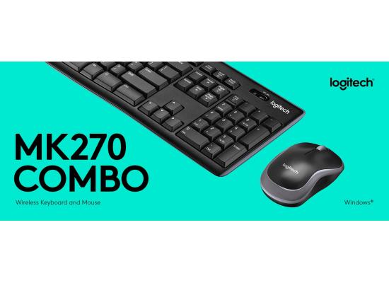 Logitech MK270 Wireless Keyboard & Mouse Combo 2in1 Wireless (2.4GHz), Silent Slim Design Full-Size Keyboard w/ Media Keys, Optical Mouse - For Windows (عربي)