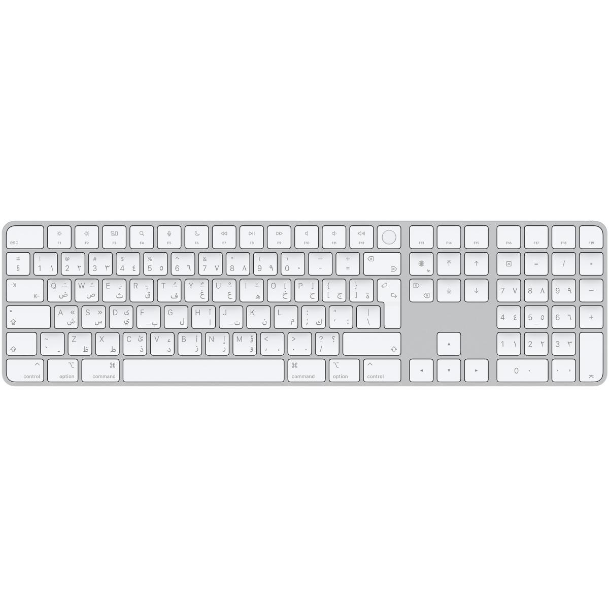 Apple Wireless Magic Keyboard With Touch ID & Numeric Keypad For Mac Models With Apple Silicon - Arabic, Slim Design, Bluetooth, Lightning Port (USB-C To Lightning) - Silver