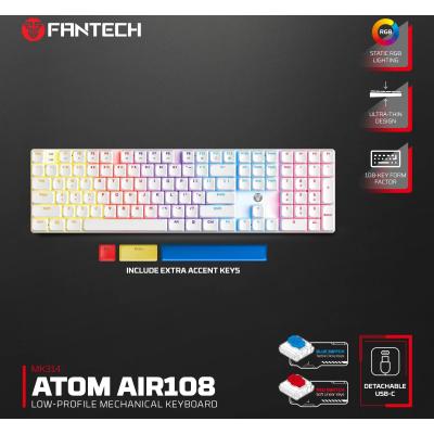 FANTECH MK314 ATOM AIR108 Low Profile Mechanical Gaming Keyboard, 17 RGB Modes - White