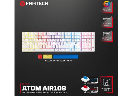 FANTECH MK314 ATOM AIR108 Low Profile Mechanical Gaming Keyboard, 17 RGB Modes - White