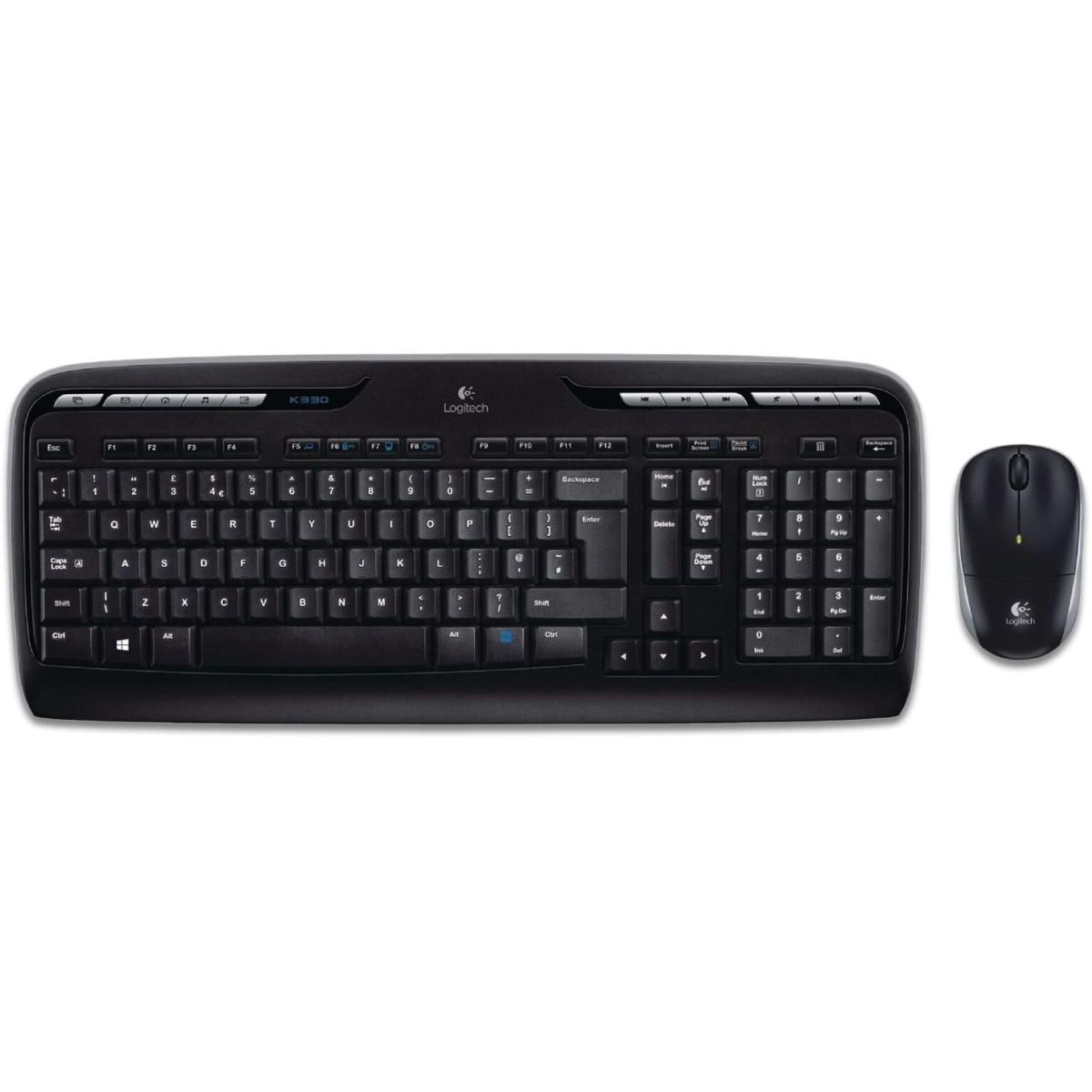 Logitech MK330 Wireless Multimedia Keyboard & Mouse Combo 2in1 (2.4GHz), Sleek & Comfortable Design, Full-Size Keyboard w/ Multimedia Hot Keys, Optical Mouse - PC/Laptop  (عربي)