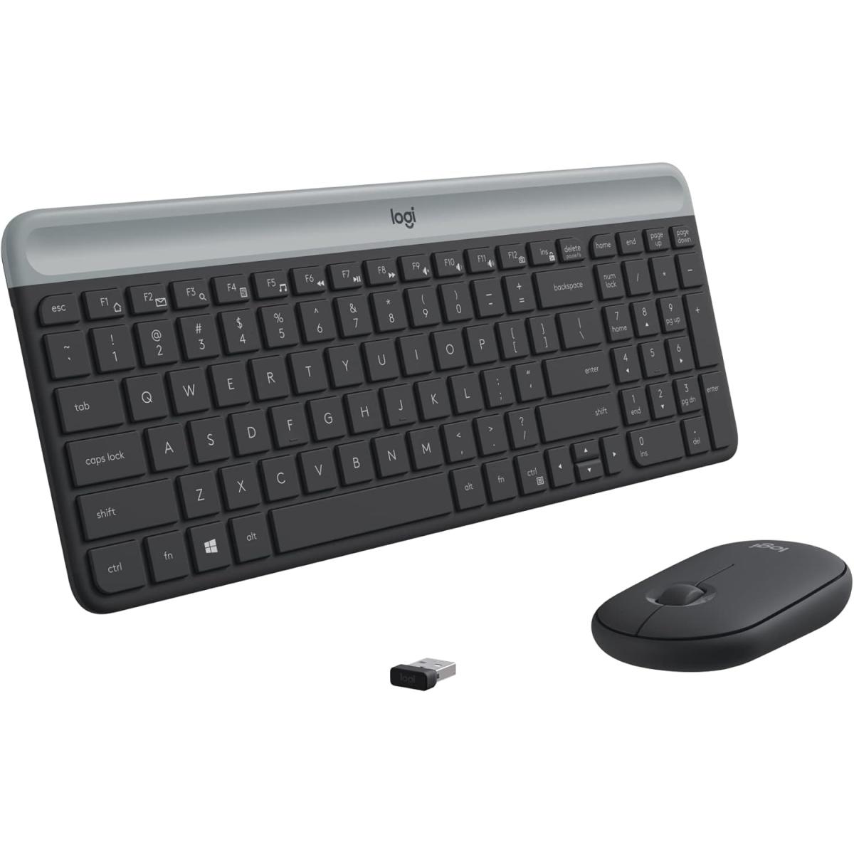 Logitech MK470 Slim Wireless Combo Keyboard & Mouse 2in1 (2.4GHz), Ultra Thin Design & Compact Keyboard , 1000 DPI Mouse - For Windows (عربي)