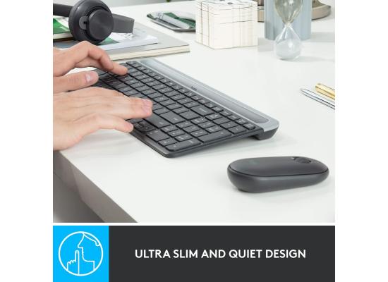 Logitech MK470 Slim Wireless Combo Keyboard & Mouse 2in1 (2.4GHz), Ultra Thin Design & Compact Keyboard , 1000 DPI Mouse - For Windows (عربي)