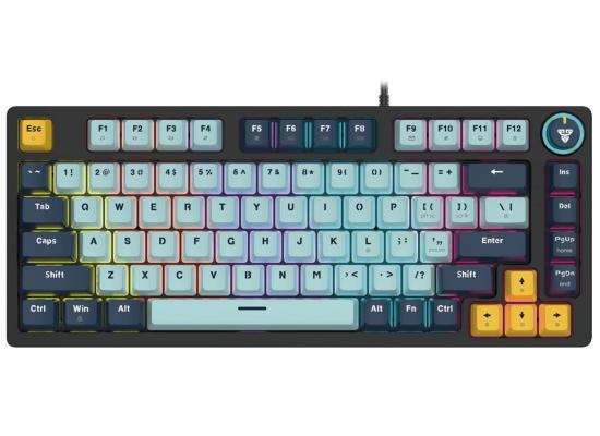 Fantech Mk875 V2 Atom81 (TKL 75% Size) RGB Wired 3 Colors Combination Mechanical Gaming Keyboard Mizu Edition, 3 Pin Hot-Swappable Switches, 26 Anti-Ghosting Keys, Multimedia Knob - Sky Blue/Blue Switch