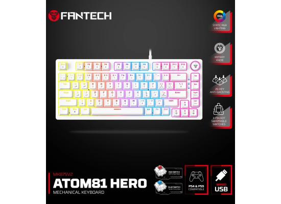 Fantech Hero MK875V2 RGB Gaming Keyboard, (White/Red Switch), Hot-Swappable For PS5 - PS4 - PC Compatible, 17 Lighting Modes (عربي)