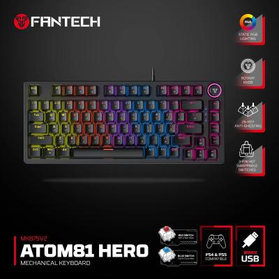 Fantech Hero MK875V2 RGB Gaming Keyboard, (Black/Red Switch), Hot-Swappable For PS5 - PS4 - PC Compatible, 17 Lighting Modes (عربي)