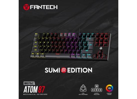 Fantech MK876 V2 Atom87 (TKL 75% Size) RGB Wired 2 Colors Combination Mechanical Gaming Keyboard Sumi Edition, 3 Pin Hot-Swappable Switches, 25 Anti-Ghosting Keys - Black/Blue Switch