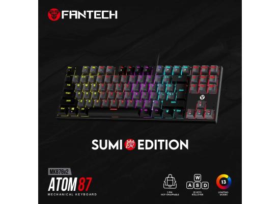 Fantech MK876 V2 Atom87 (TKL 75% Size) RGB Wired 2 Colors Combination Mechanical Gaming Keyboard Sumi Edition, 3 Pin Hot-Swappable Switches, 25 Anti-Ghosting Keys - Grey/Blue Switch