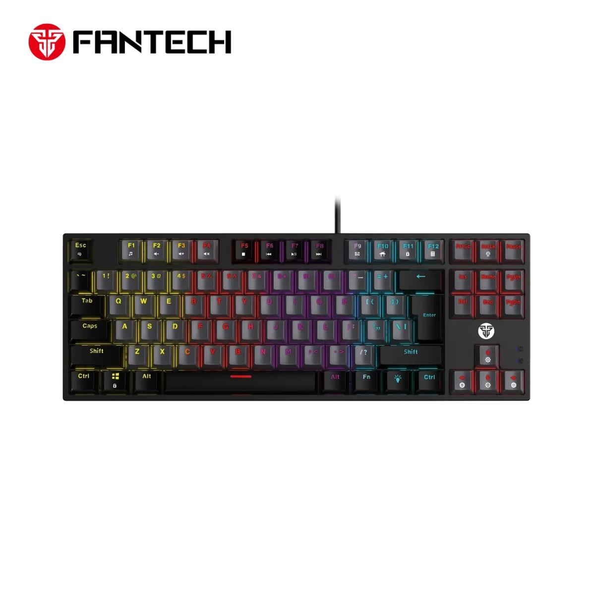 Fantech MK876 V2 Atom87 (TKL 75% Size) RGB Wired 2 Colors Combination Mechanical Gaming Keyboard Sumi Edition, 3 Pin Hot-Swappable Switches, 25 Anti-Ghosting Keys - Grey/Red Switch