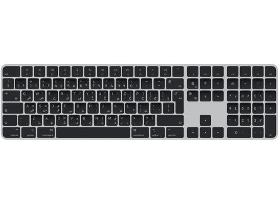 Apple Wireless Magic Keyboard With Touch ID & Numeric Keypad For Mac Models With Apple Silicon - Arabic, Slim Design, Bluetooth, Lightning Port (USB-C To Lightning) - Silver With Black Keys