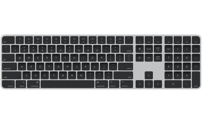 Apple Wireless Magic Keyboard With Touch ID & Numeric Keypad For Mac Models With Apple Silicon - Arabic, Slim Design, Bluetooth, Lightning Port (USB-C To Lightning) - Silver With Black Keys