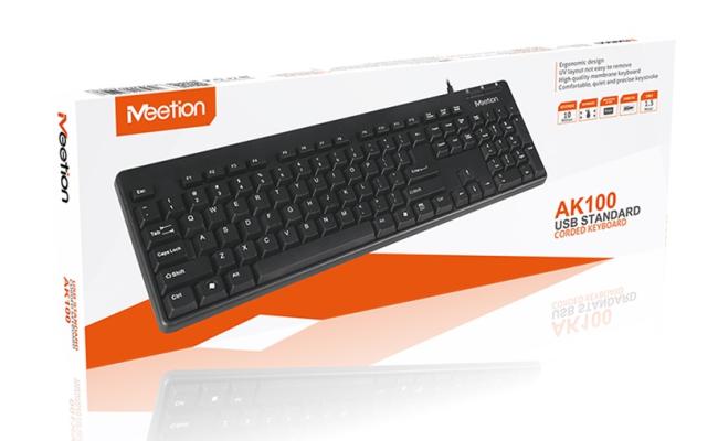 Meetion AK100 Economic Office USB Wired Standard Corded Keyboard-Full Size Black