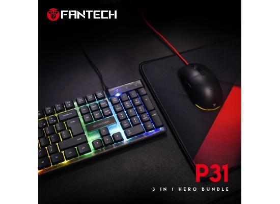 Fantech P31 Hero Bundle Wired Gaming Set (Keyboard + Mouse + Mouse Pad) Combo Kit, RGB Full Size Membrane Keyboard, 3600 DPI RGB Mouse, Large Stitched & Smooth Mouse Pad (350 x 300 x 4mm)