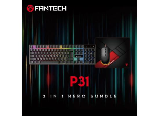 Fantech P31 Hero Bundle Wired Gaming Set (Keyboard + Mouse + Mouse Pad) Combo Kit, RGB Full Size Membrane Keyboard, 3600 DPI RGB Mouse, Large Stitched & Smooth Mouse Pad (350 x 300 x 4mm) 