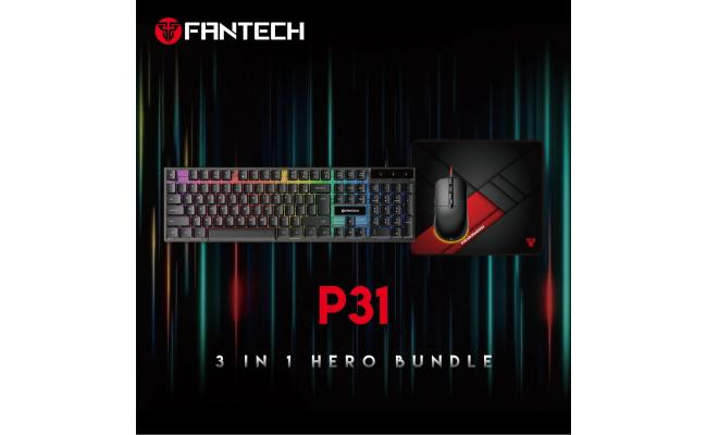 Fantech P31 Hero Bundle Wired Gaming Set (Keyboard + Mouse + Mouse Pad) Combo Kit, RGB Full Size Membrane Keyboard, 3600 DPI RGB Mouse, Large Stitched & Smooth Mouse Pad (350 x 300 x 4mm)