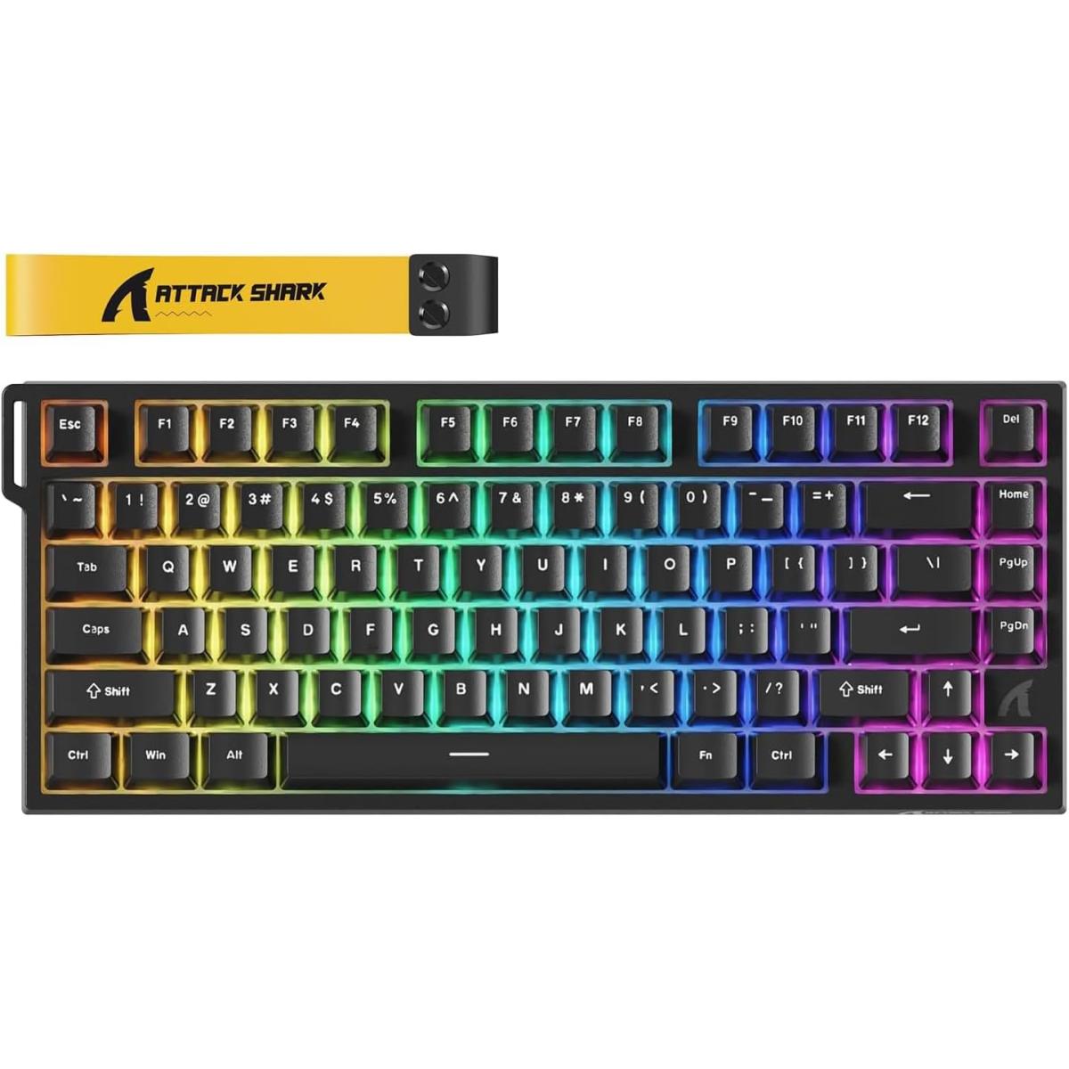 ATTACK SHARK R82 HE Rapid Trigger Wired Mechanical Gaming Keyboard TKL NKRO with 8K Polling,0.005mm RT Accuracy,256K Scan Rate,5 Layer Sound Damped,Hall Effect Magnetic Switch,Driver for PC Mac(Black) (عربي)