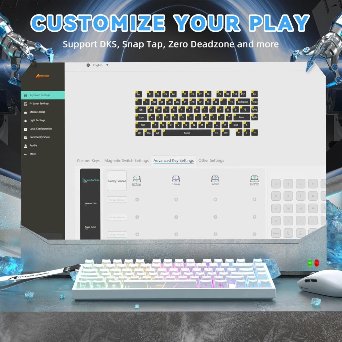 ATTACK SHARK R82HE Rapid Trigger Wired Mechanical Gaming Keyboard TKL NKRO with 8K Polling,0.005mm RT Accuracy,256K Scan Rate,5 Layer Sound Damped,Hall Effect Magnetic Switch for PC Mac(White Contour) ATTACK SHARK R82HE Rapid Trigger Wired Mechanical Gaming Keyboard TKL NKRO with 8K Polling,0.005mm RT Accuracy,256K Scan Rate,5 Layer Sound Damped,Hall Effect Magnetic Switch for PC Mac(White Contour)