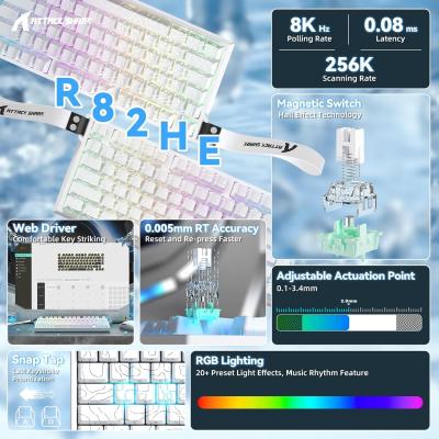 ATTACK SHARK R82HE Rapid Trigger Wired Mechanical Gaming Keyboard TKL NKRO with 8K Polling,0.005mm RT Accuracy,256K Scan Rate,5 Layer Sound Damped,Hall Effect Magnetic Switch for PC Mac(White Contour)