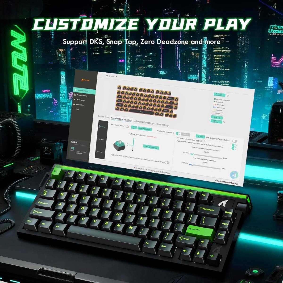 ATTACK SHARK R85 HE Wired 75% Hall Effect Rapid Trigger Mechanical RGB Gaming Keyboard with 8K Polling,0.05mm RT Accuracy,0.08MS Latency,Magnetic Switch,5 Layer Sound Damped,Driver for PC Mac(Green) ATTACK SHARK R85 HE Wired 75% Hall Effect Rapid Trigger Mechanical RGB Gaming Keyboard with 8K Polling,0.05mm RT Accuracy,0.08MS Latency,Magnetic Switch,5 Layer Sound Damped,Driver for PC Mac(Green)