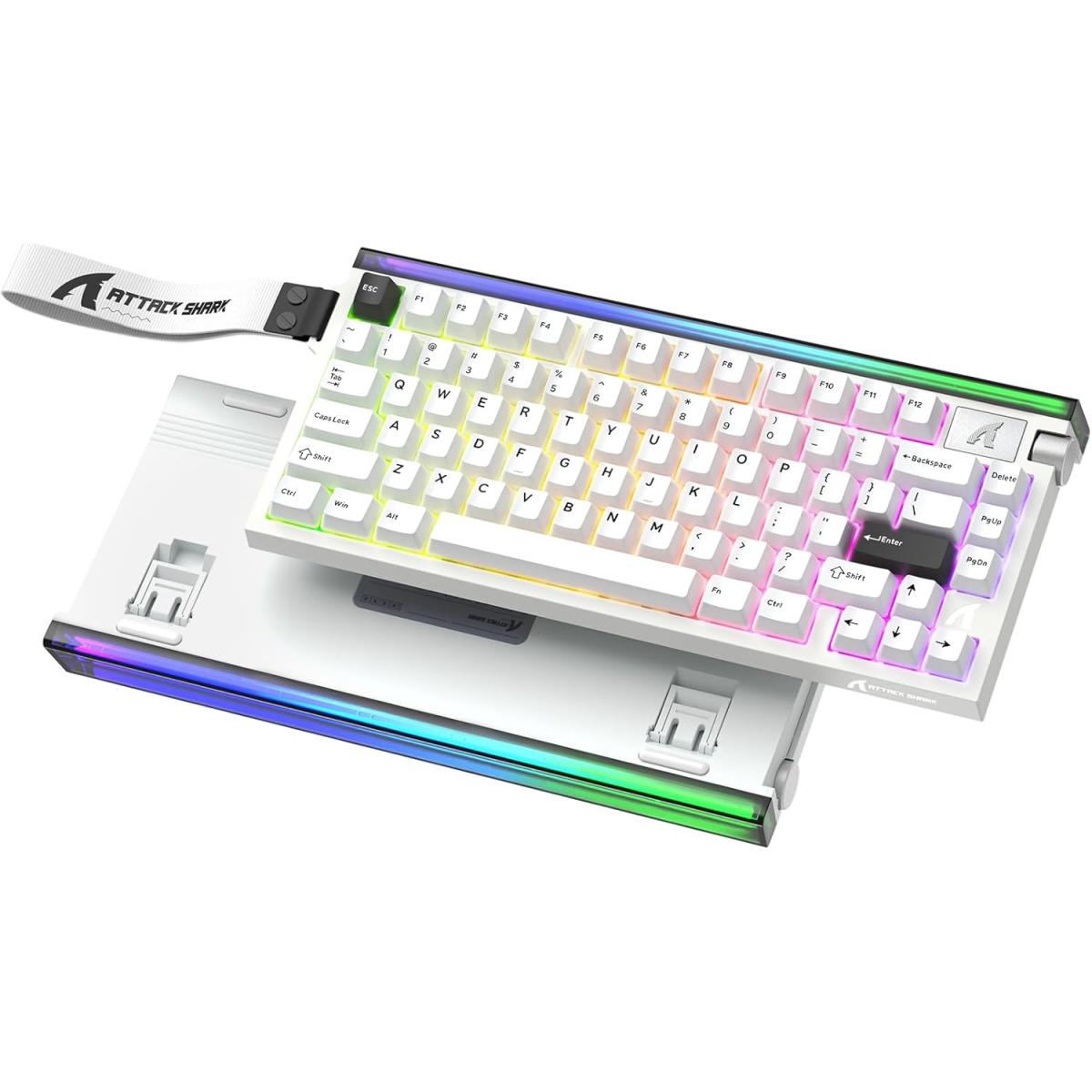 ATTACK SHARK R85 HE Wired 75% Hall Effect Rapid Trigger Mechanical RGB Gaming Keyboard with 8K Polling,0.05mm RT Accuracy,0.08MS Latency,Magnetic Switch,5 Layer Sound Damped,Driver for PC(Star White) (عربي)
