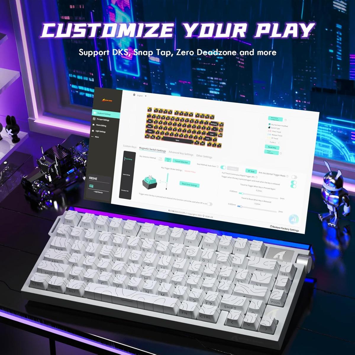 ATTACK SHARK R85HE Wired 75% Hall Effect Rapid Trigger Mechanical RGB Gaming Keyboard with 8K Polling,0.05mm RT Accuracy,0.08MS Latency,Magnetic Switch,5Layer Sound Damped,Driver for PC(White Contour) ATTACK SHARK R85HE Wired 75% Hall Effect Rapid Trigger Mechanical RGB Gaming Keyboard with 8K Polling,0.05mm RT Accuracy,0.08MS Latency,Magnetic Switch,5Layer Sound Damped,Driver for PC(White Contour)