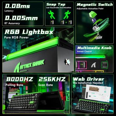 ATTACK SHARK R85 HE Wired 75% Hall Effect Rapid Trigger Mechanical RGB Gaming Keyboard with 8K Polling,0.05mm RT Accuracy,0.08MS Latency,Magnetic Switch,5 Layer Sound Damped,Driver for PC Mac(Green)