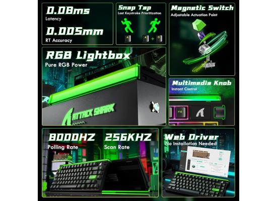 ATTACK SHARK R85 HE Wired 75% Hall Effect Rapid Trigger Mechanical RGB Gaming Keyboard with 8K Polling,0.05mm RT Accuracy,0.08MS Latency,Magnetic Switch,5 Layer Sound Damped,Driver for PC Mac(Green)