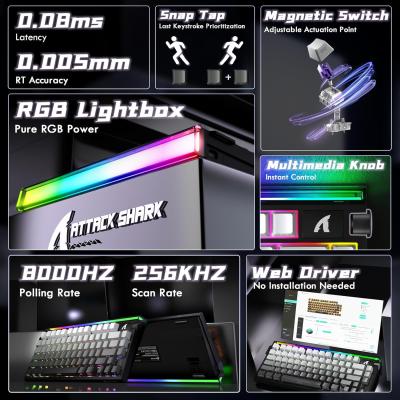 ATTACK SHARK R85HE Wired 75% Hall Effect Rapid Trigger Mechanical RGB Gaming Keyboard with 8K Polling,0.05mm RT Accuracy,0.08MS Latency,Magnetic Switch,5 Layer Sound Damped,Driver for PC(Moonlight)